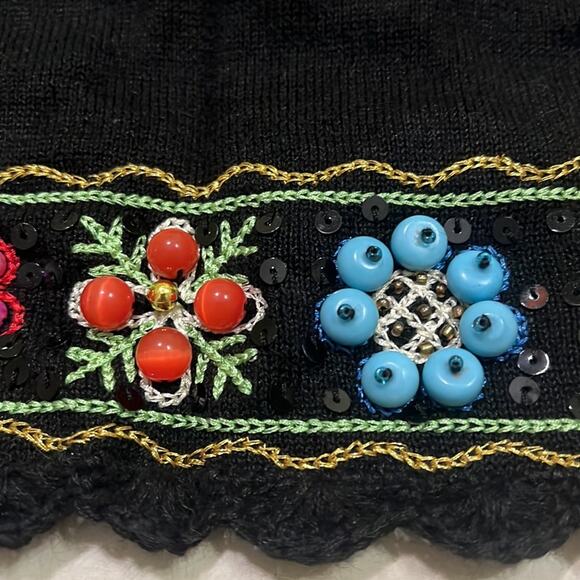 Berek Vintage Knit Floral Beaded Bolero Cardigan Cropped Women’s Large Black - Picture 13 of 16